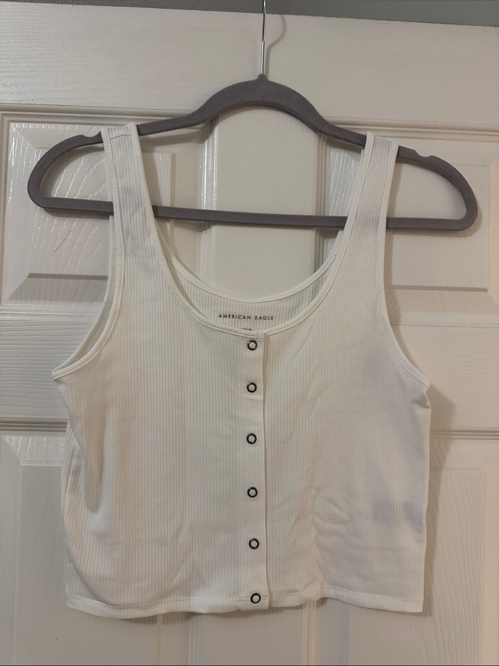 American Eagle Outfitters White Ribbed Button-Front Crop Tank